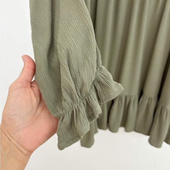 Easel Boho Green Olive Ruffle Long Sleeves Midi Dress Size Large - Picture 6 of 11
